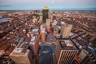 An aerial view of Boston, Massachusetts.