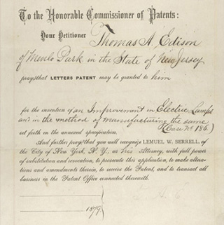 Thomas Edison's patent application from 1879.