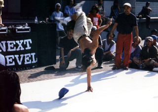 A young man breakdancing in Yoyogi Park, Tokyo.