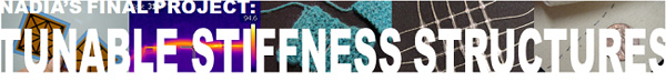 Banner with text over images, “Nadia’s Final Project: Tunable Stiffness Structures”