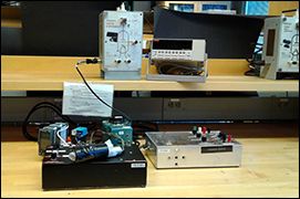 Experiment equipment on the table and shelf.