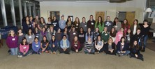 A group photograph of the fifty girls who participated in the Girls Who Build workshop.